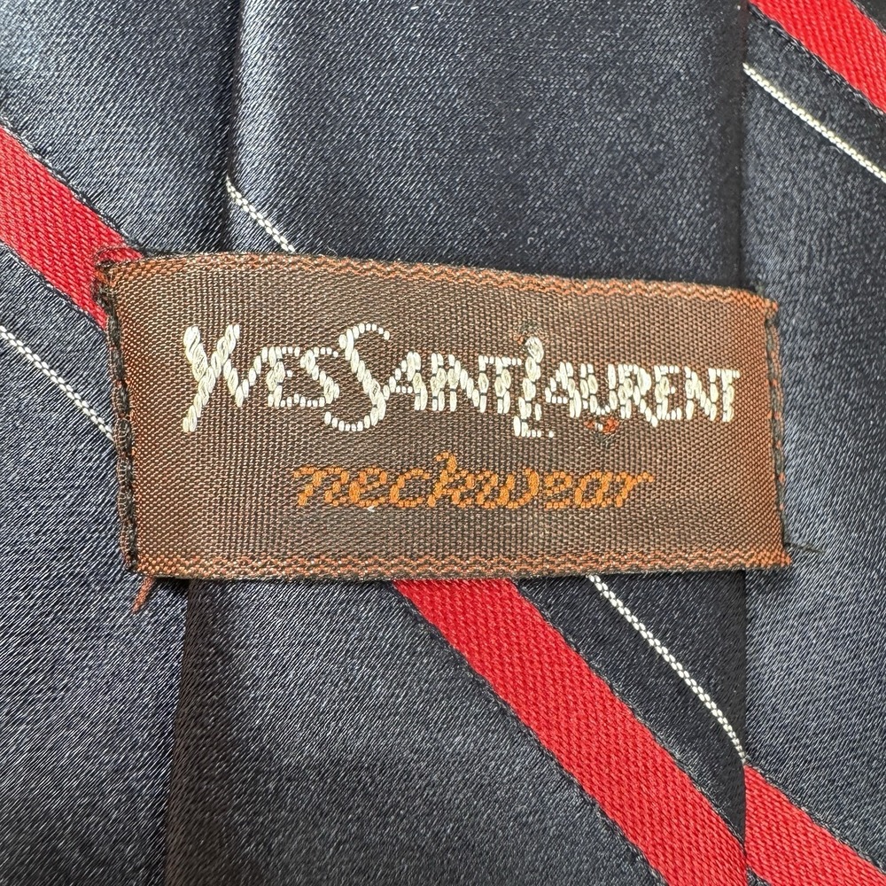 YVES SAINT LAURENT Tie Red Blue Striped Sophisticated Luxury Elegance Old Money - Picture 4 of 7
